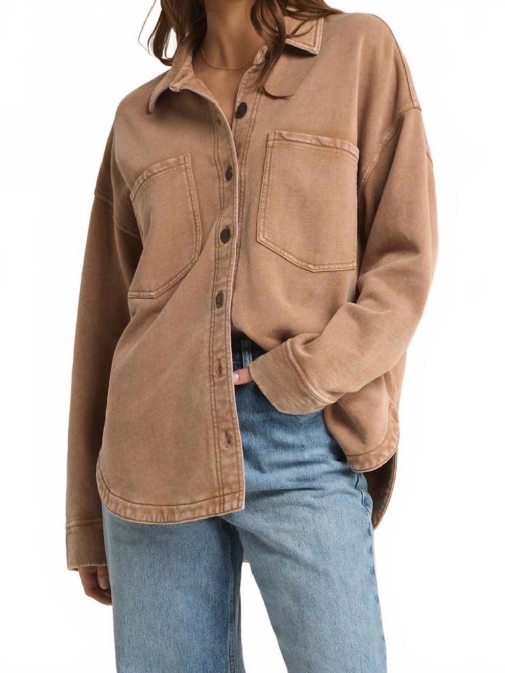 Z Supply Washed Utility Shacket in Tan
